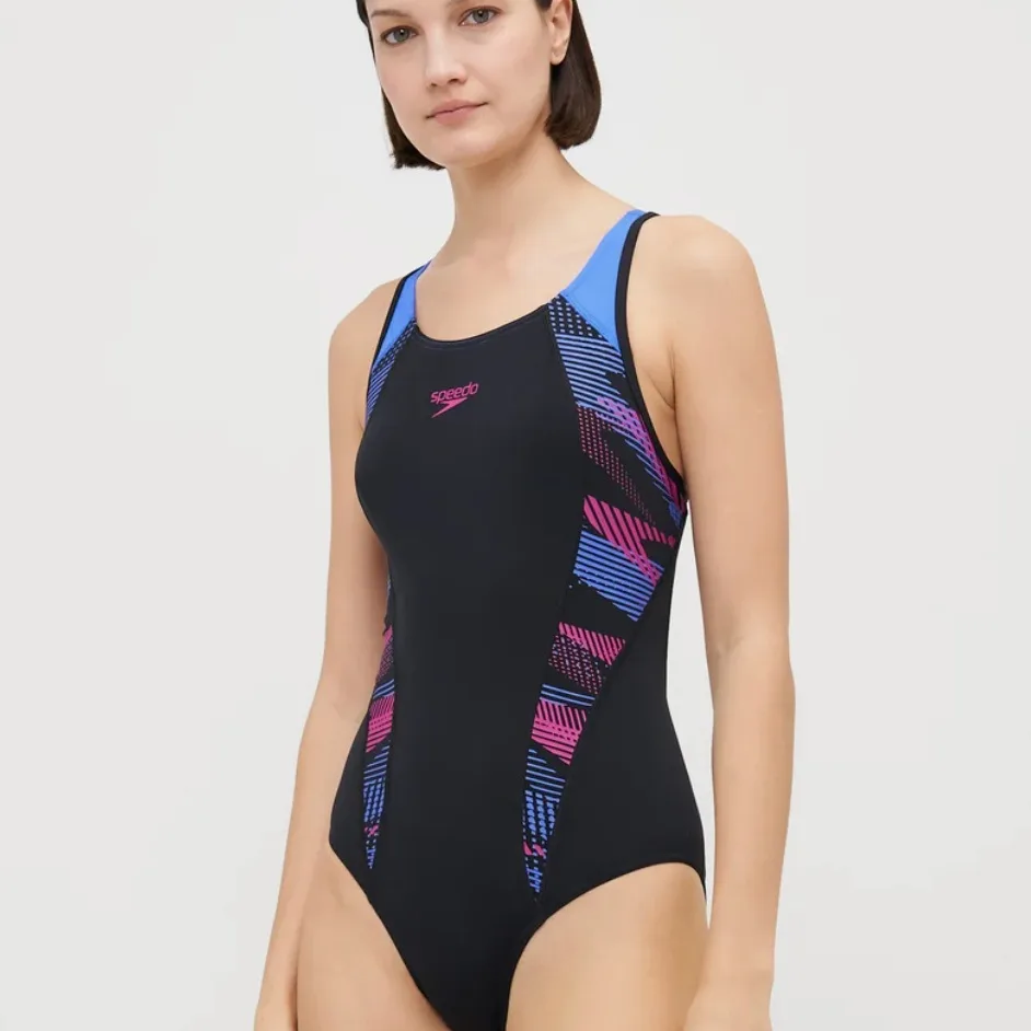 Costume intero Speedo nero con inserti colorati